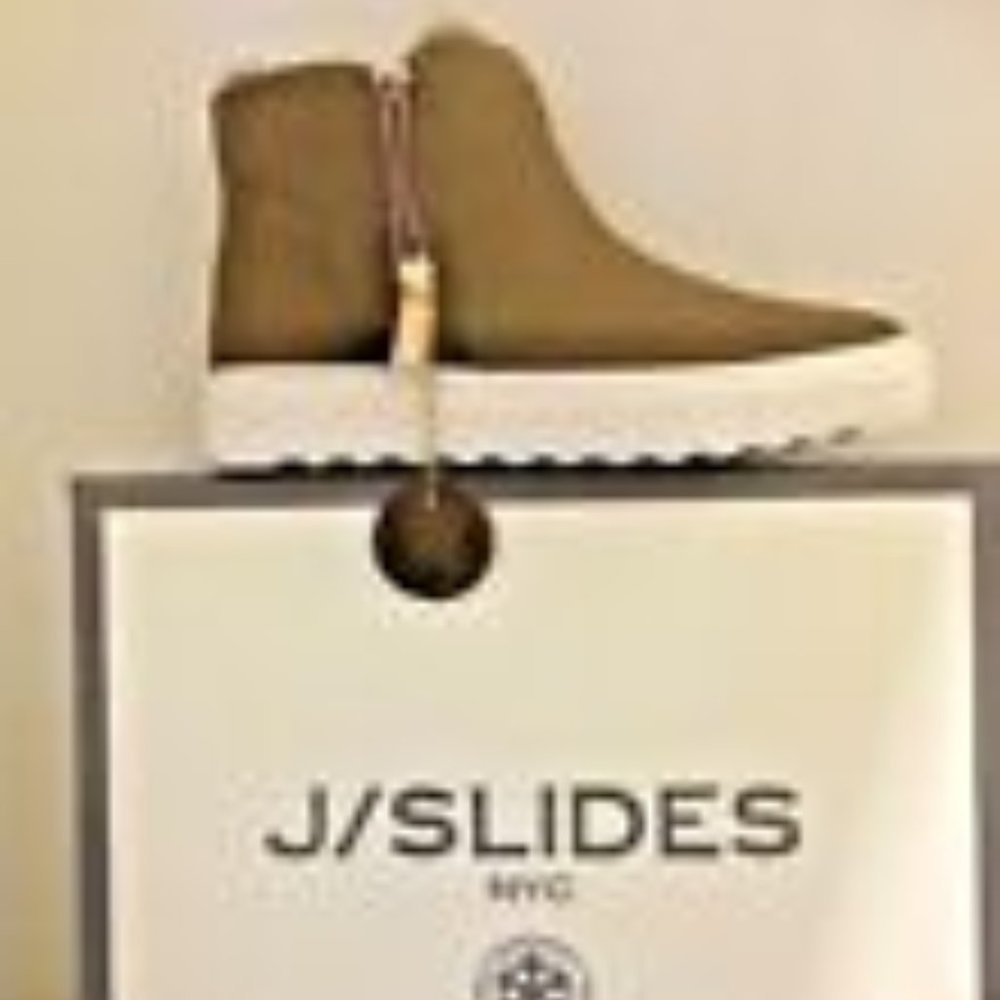 J/Slides POPPY Khaki Nubuck Faux Furlined Bootie Sneakers-7M-Nwt in Box